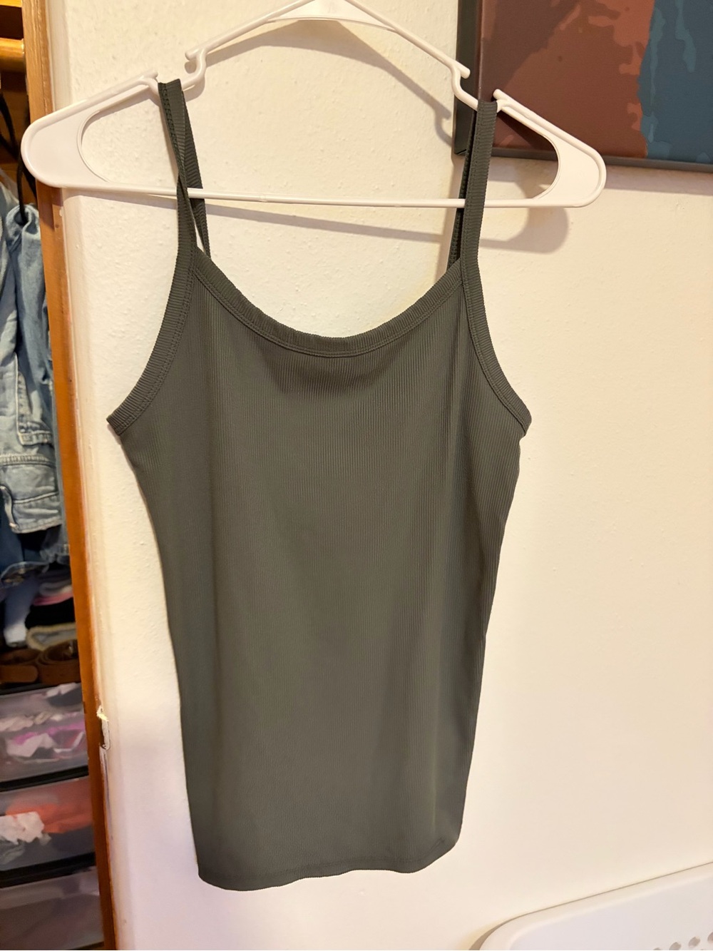 No Boundaires Women’s Olive Green Ribbed Tank Top - Classic Spaghetti Strap